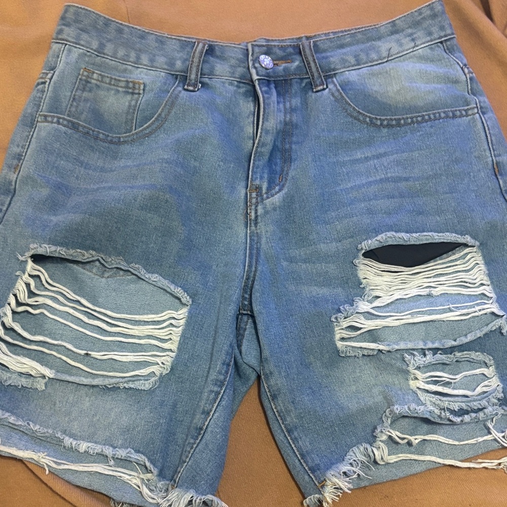 SHEIN Distressed Denim Shorts - Blue